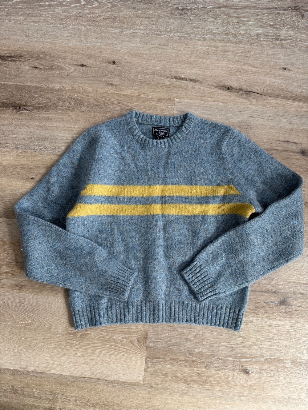 Abercrombie & Fitch Grey Crewneck Sweater with Yellow Stripes